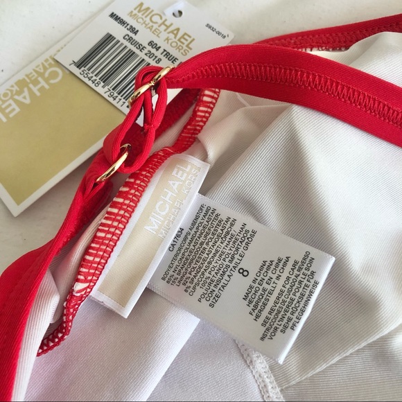 Michael Kors Lace-Up One Piece Bathing Swimsuit True Red Size 8 - Picture 5 of 5